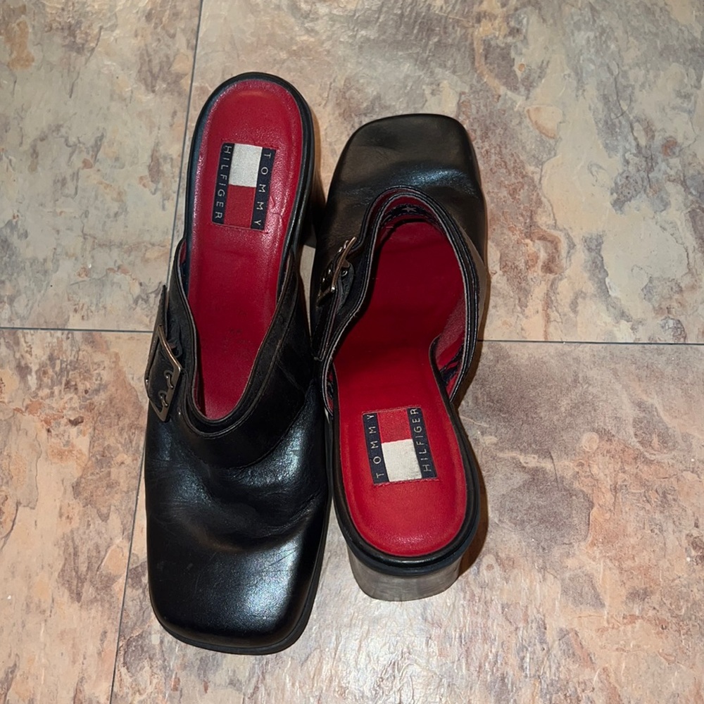 Black leather mule Tommy Hilfinger heels 7.5